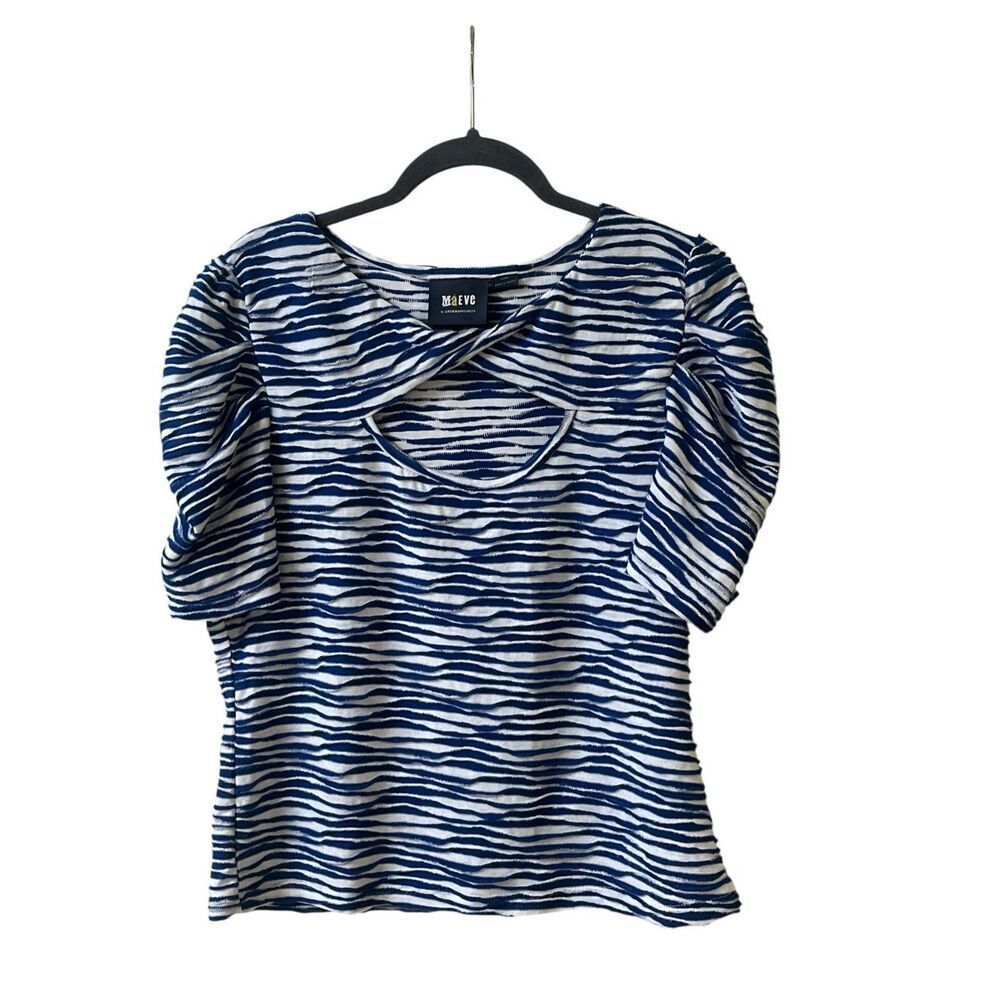 Anthropologie top by Maeve peek-a-boo front blue & white sz large - Picture 2 of 4
